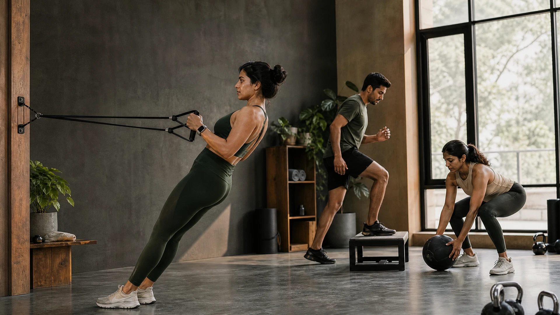 People following a coached functional workout